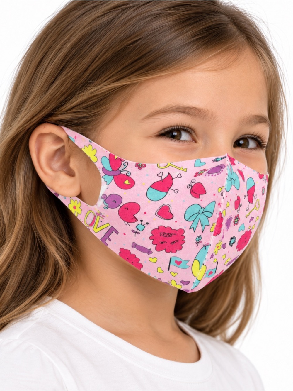 Kids Pink Patterned Face Mask – Cute Hearts & Bows